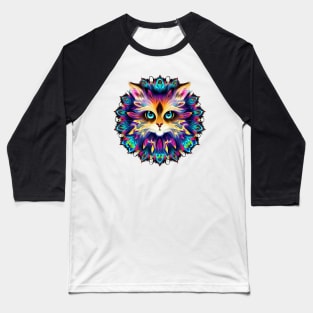 Mandala with cute furry Cat portrait - a01 Baseball T-Shirt